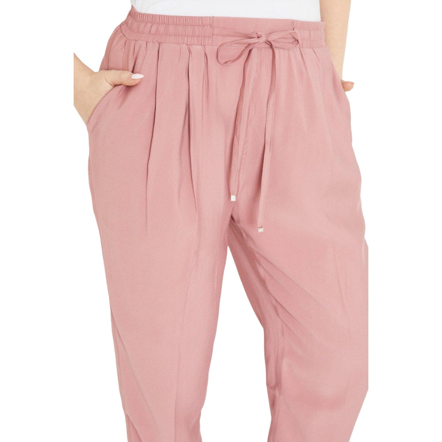 Pink - Side - Dorothy Perkins Womens-Ladies Tapered Waist Tie Trousers