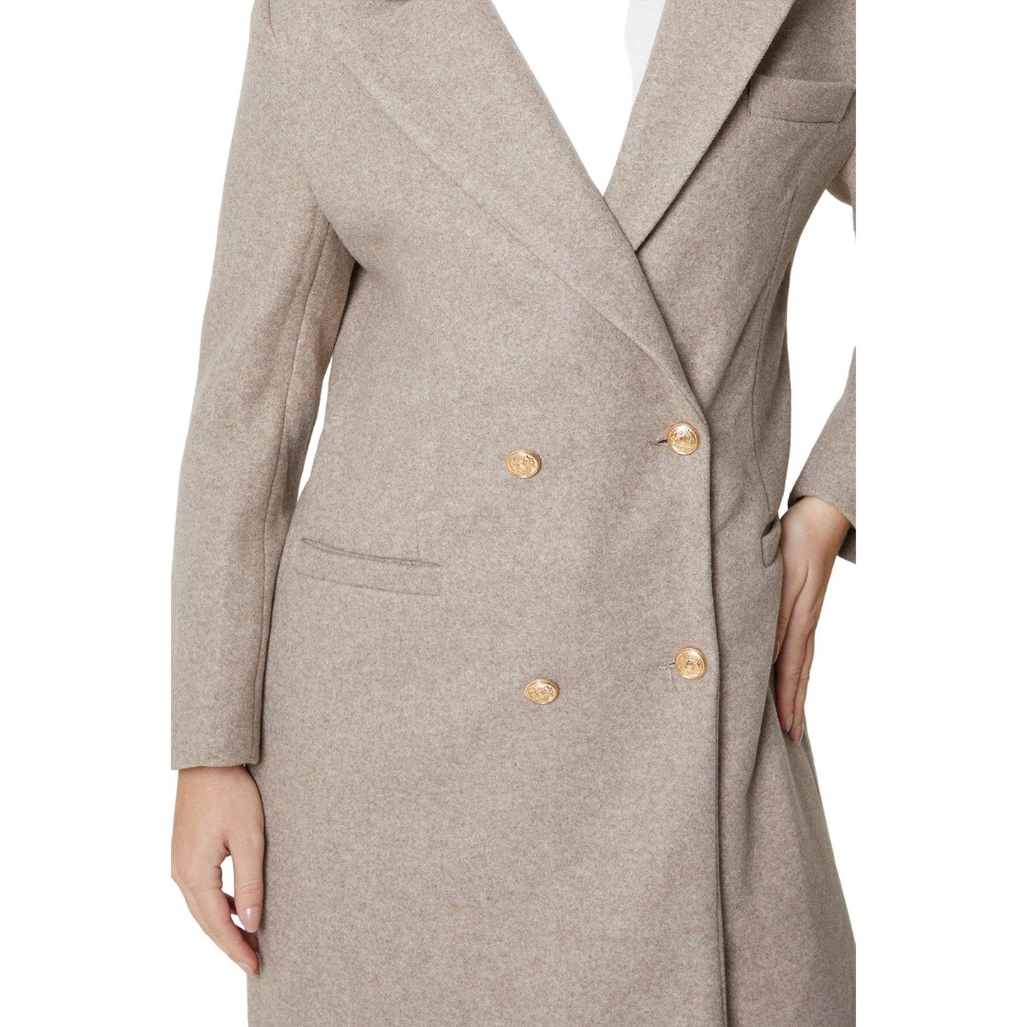 Taupe - Side - Dorothy Perkins Womens-Ladies Longline Double-Breasted Coat