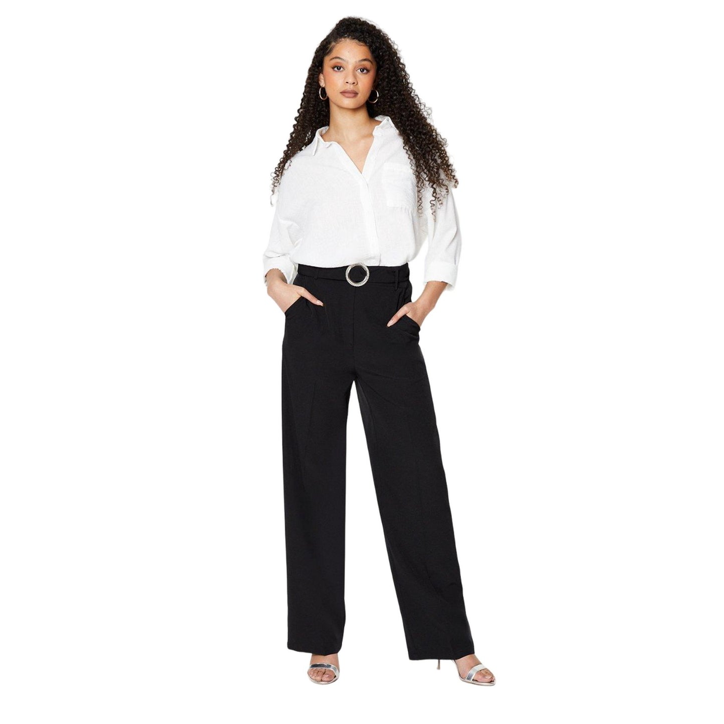 Black - Lifestyle - Dorothy Perkins Womens-Ladies Buckle Detail Straight Leg Trousers