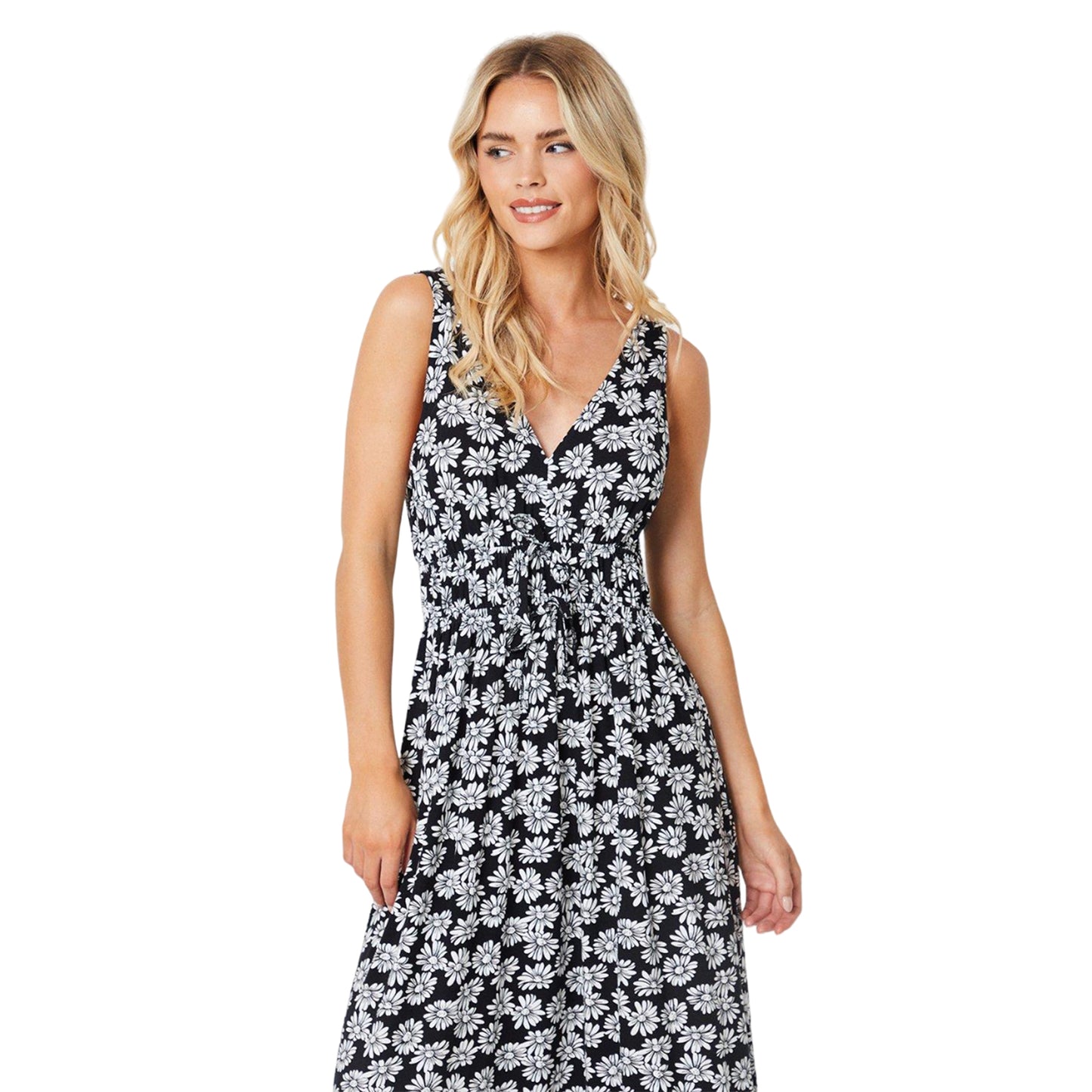 Black-White - Side - Dorothy Perkins Womens-Ladies Channel Waist Petite Midi Dress