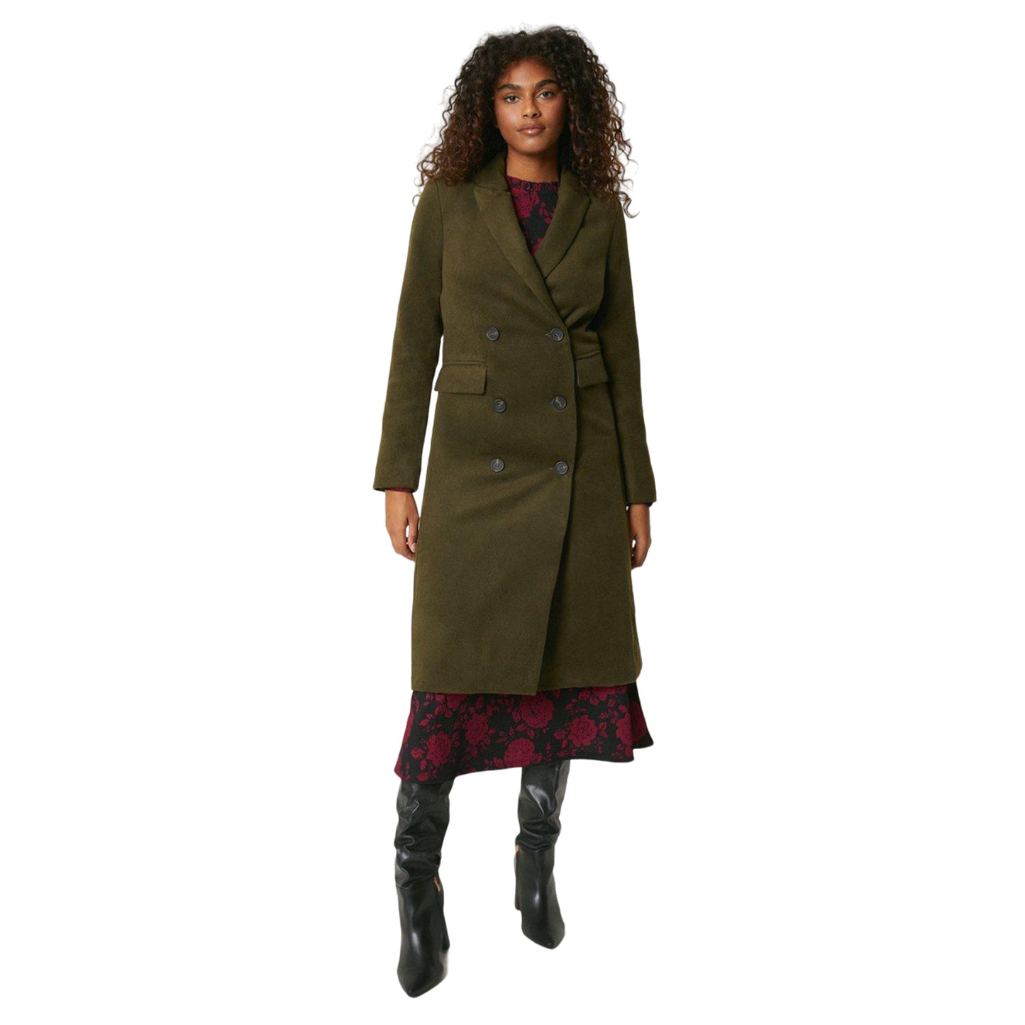 Khaki Green - Side - Dorothy Perkins Womens-Ladies Wool Look Double-Breasted Coat