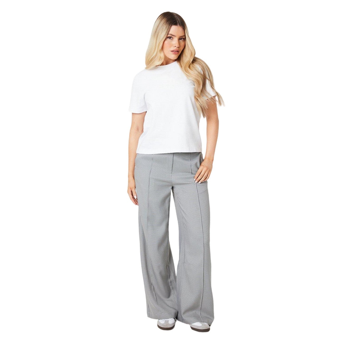 Monochrome - Side - Dorothy Perkins Womens-Ladies Gingham Wide Leg Trousers