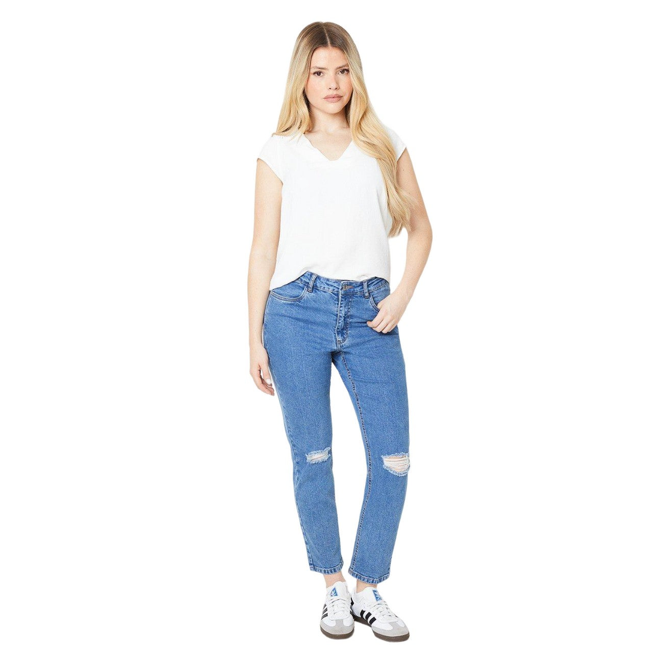 Mid Wash - Side - Dorothy Perkins Womens-Ladies Ripped Relaxed Mom Jeans