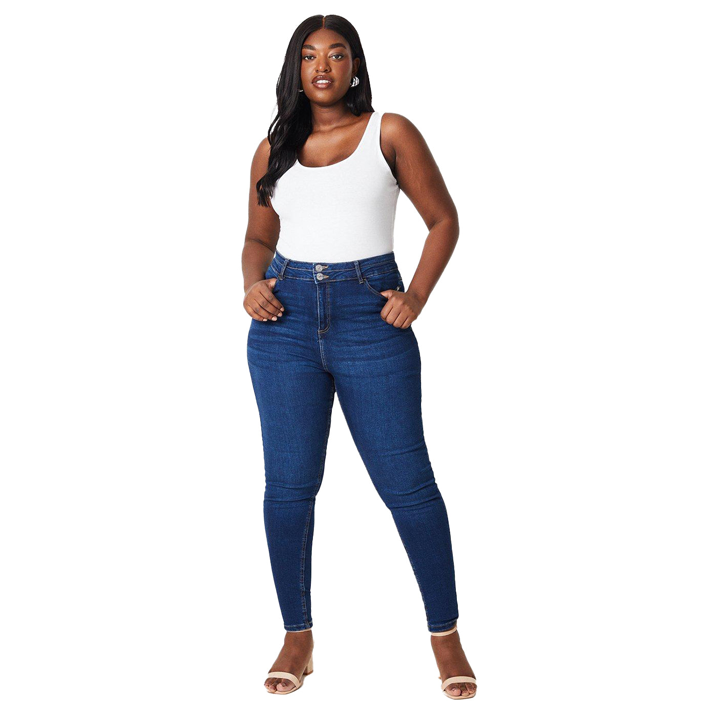 Mid Wash - Lifestyle - Dorothy Perkins Womens-Ladies Double Waist Detail Plus Skinny Jeans