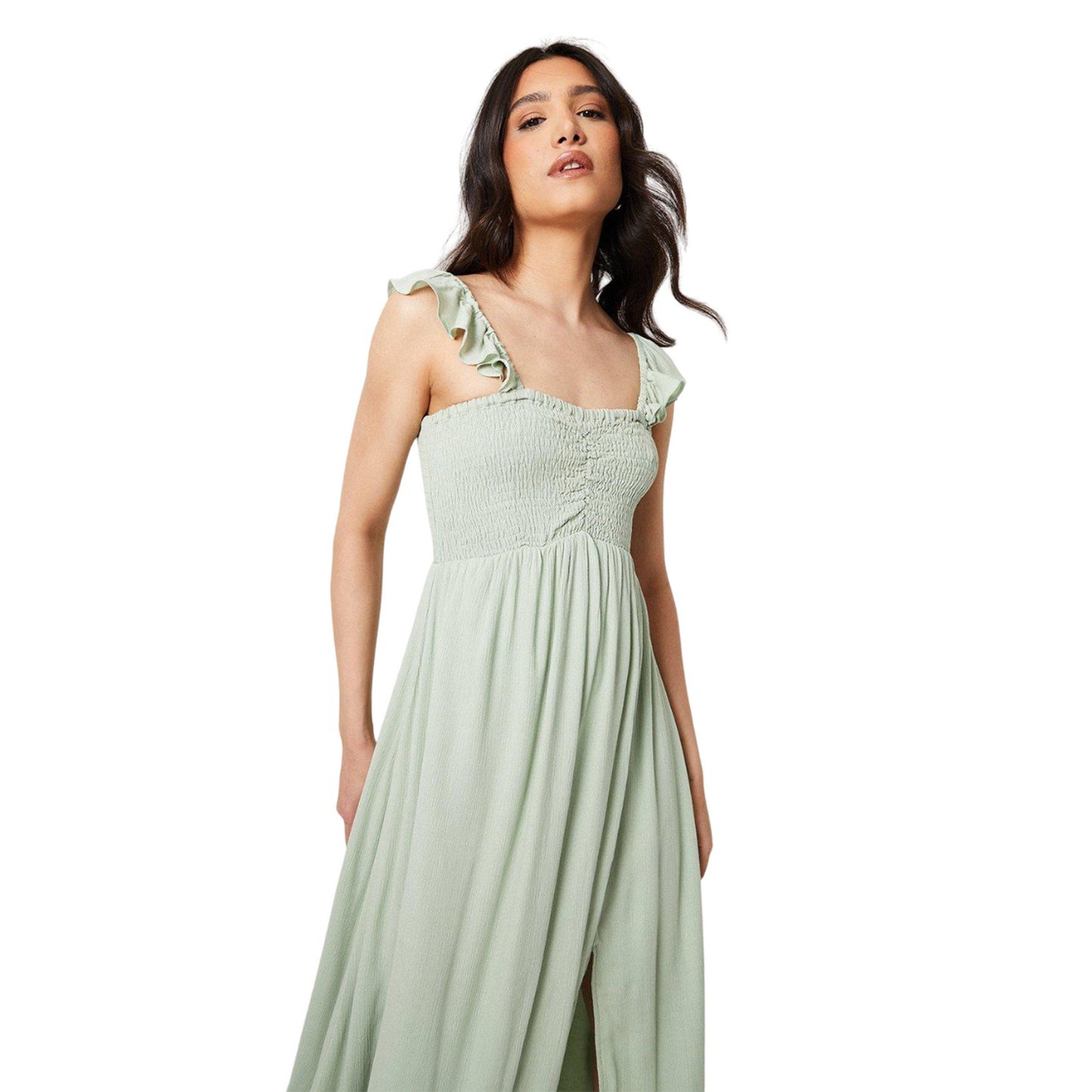 Sage - Side - Dorothy Perkins Womens-Ladies Crinkle Shirred Bodice Midi Dress