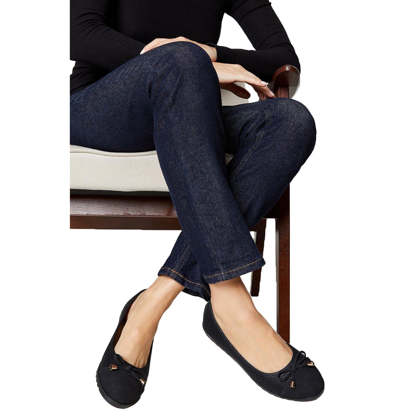 Black - Side - Good For The Sole Womens-Ladies Tam Bow Wide Flat Ballet Shoes