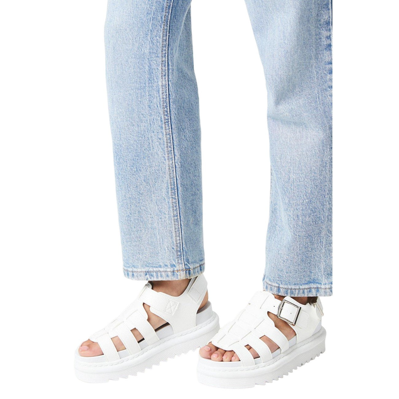 White - Side - Faith Womens-Ladies Harmoney Milled Faux Leather Sandals