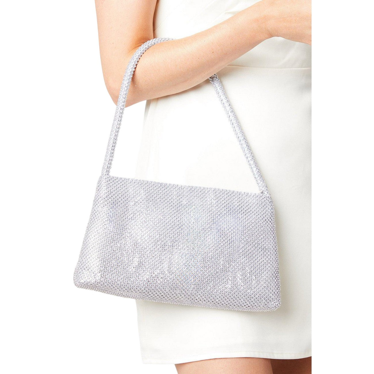 Silver - Side - Dorothy Perkins Womens-Ladies Tasha Diamante Zip Top Shoulder Bag