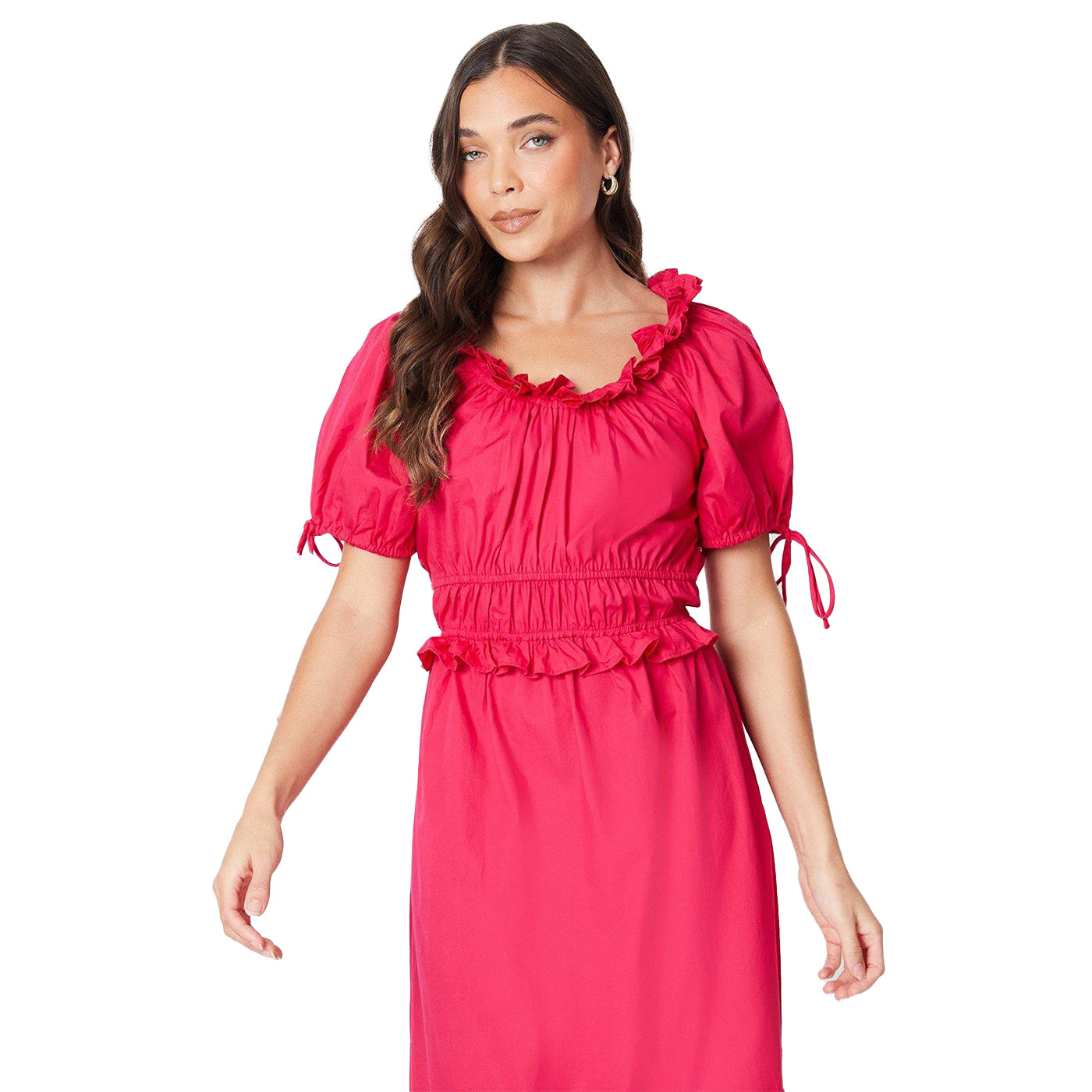 Hot Pink - Lifestyle - Dorothy Perkins Womens-Ladies Tiered Poplin Frill Petite Midi Dress
