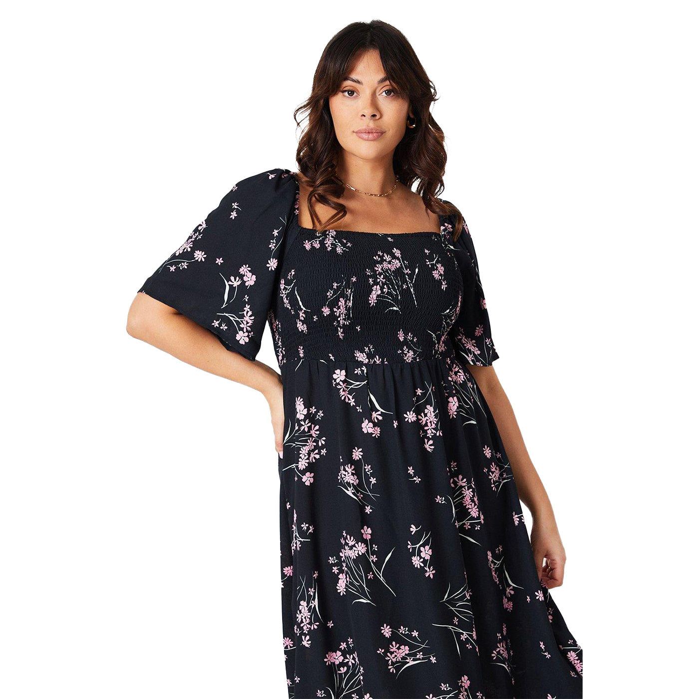 Pink - Lifestyle - Dorothy Perkins Womens-Ladies Floral Shirred Bodice Plus Midi Dress
