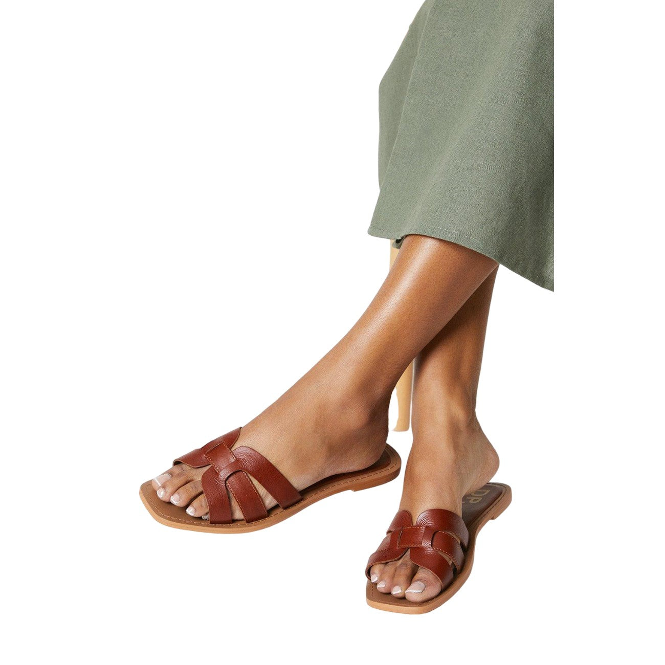 Tan - Side - Dorothy Perkins Womens-Ladies Jemma Leather Woven Sliders