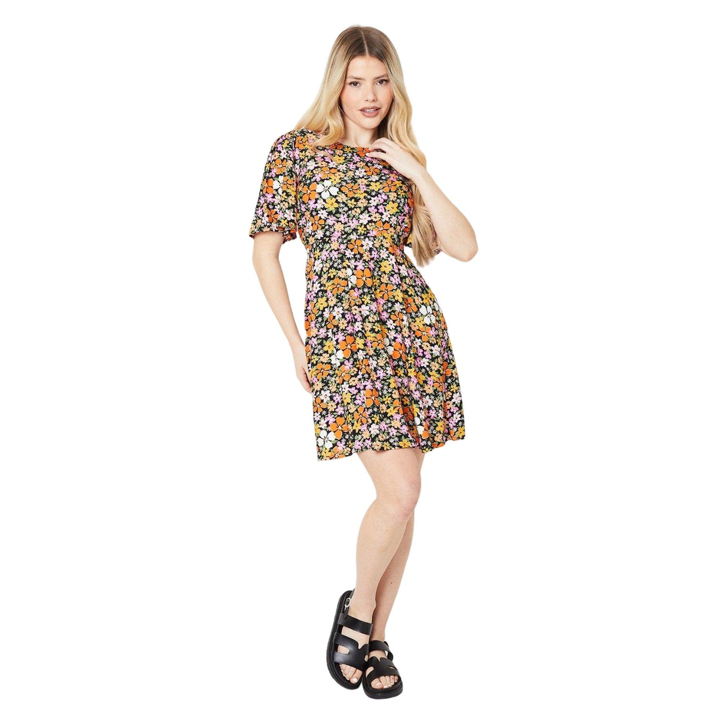 Multicoloured - Side - Dorothy Perkins Womens-Ladies Floral Angel Sleeve Mini Dress