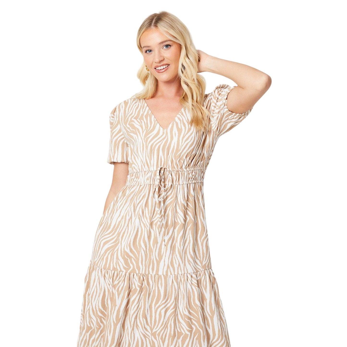 Brown-White - Side - Dorothy Perkins Womens-Ladies Zebra Print V Neck Midi Dress