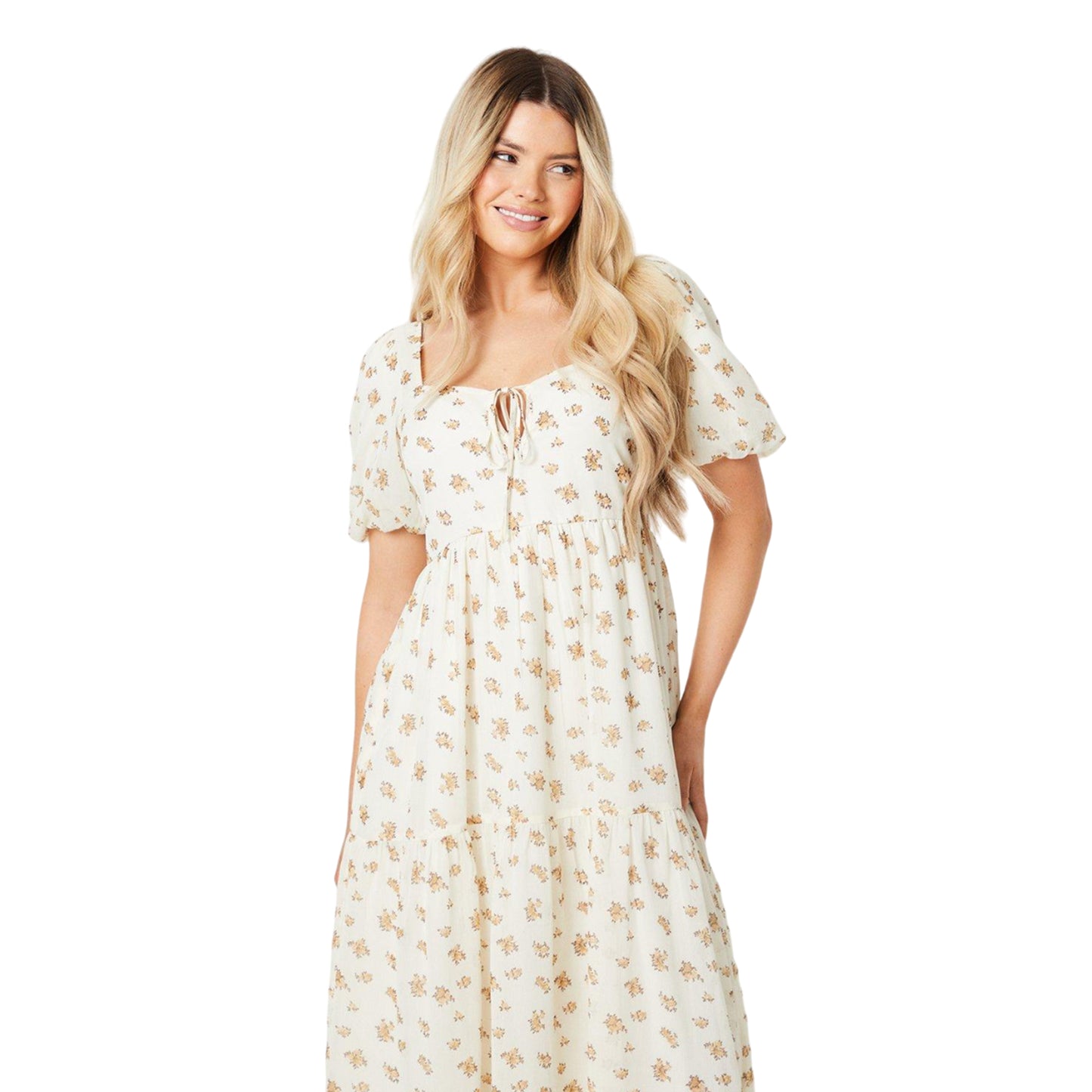 Yellow - Side - Dorothy Perkins Womens-Ladies Floral Chiffon Front Tie Midi Dress