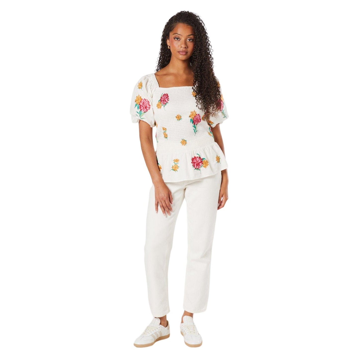 Ivory - Side - Dorothy Perkins Womens-Ladies Embroidered Shirred Bodice Tall Blouse
