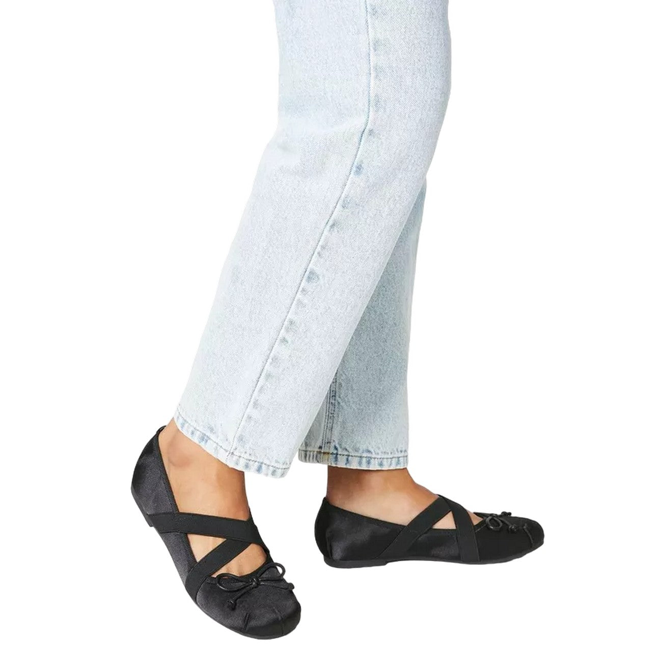 Black - Side - Faith Womens-Ladies Margo Satin Bow Crossover Strap Ballet Shoes