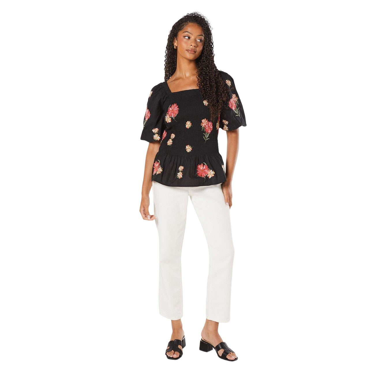 Black - Lifestyle - Dorothy Perkins Womens-Ladies Embroidered Shirred Bodice Tall Blouse