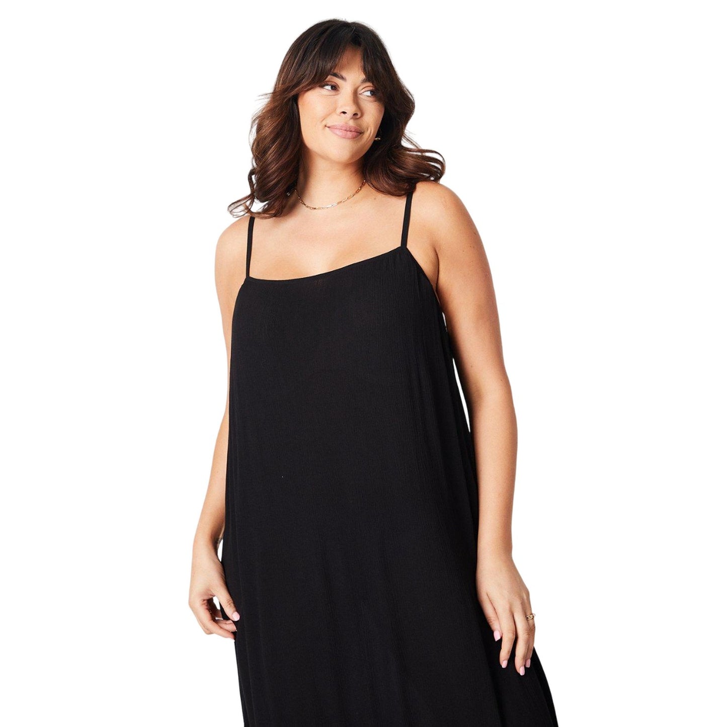 Black - Side - Dorothy Perkins Womens-Ladies Crinkle Midi Curved Smock Dress