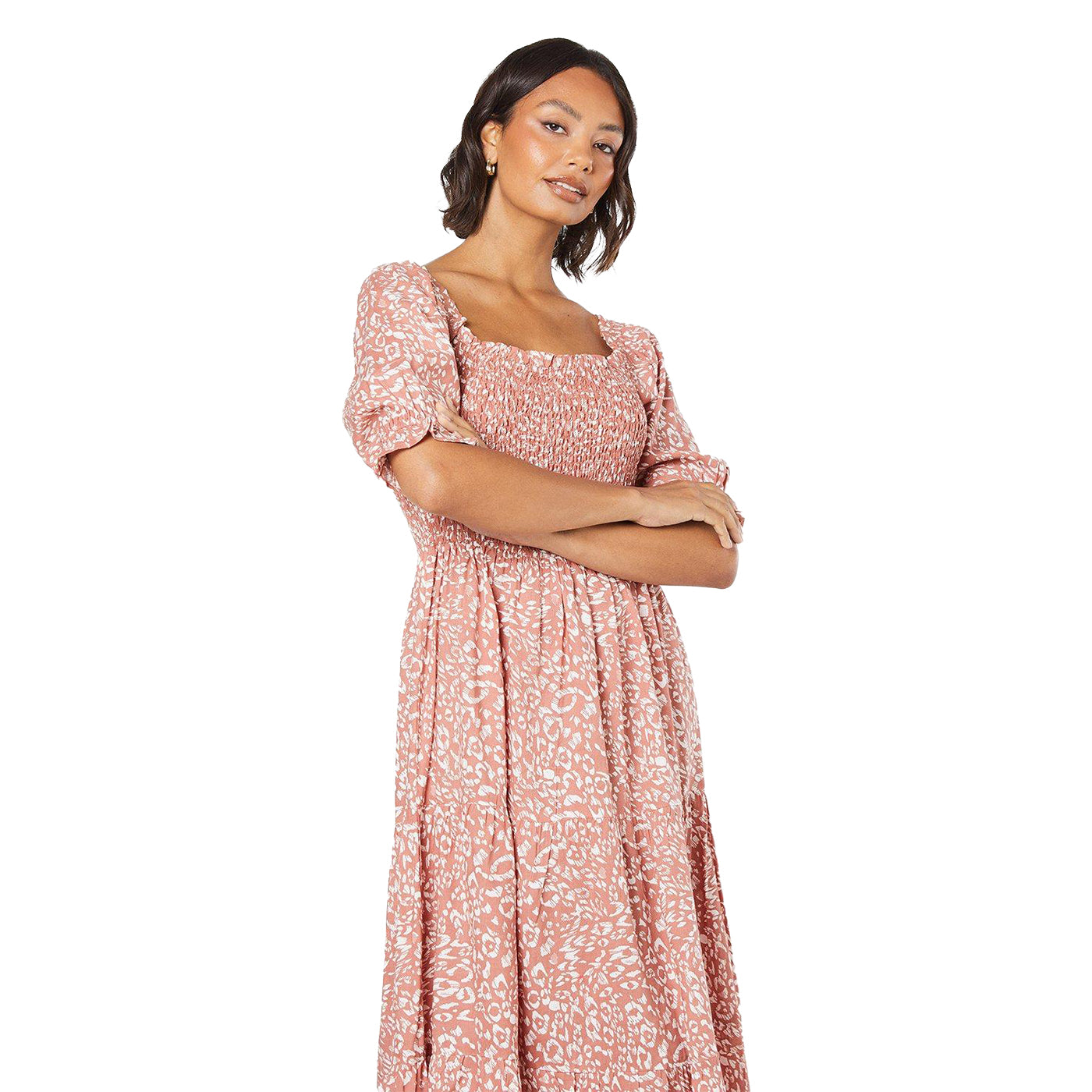 Rust - Lifestyle - Dorothy Perkins Womens-Ladies Tiered Shirred Bodice Puff Sleeve Midi Dress