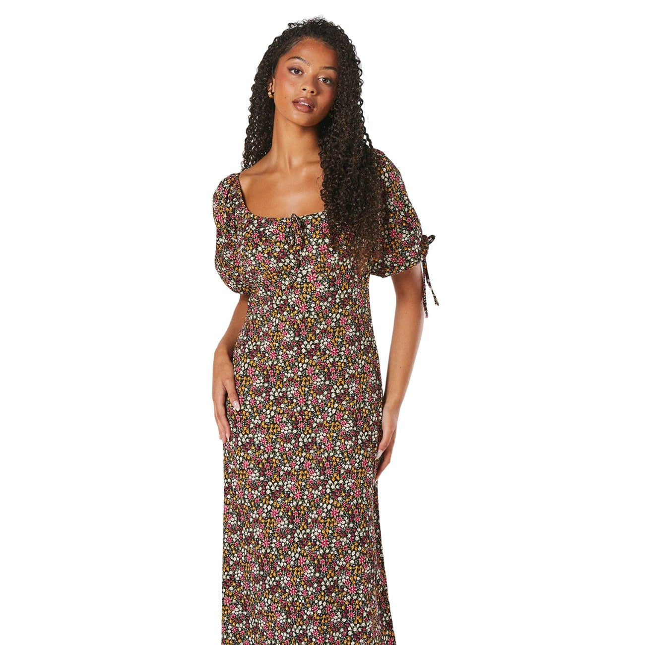 Multicoloured - Side - Dorothy Perkins Womens-Ladies Floral Tie Detail Tall Midi Dress