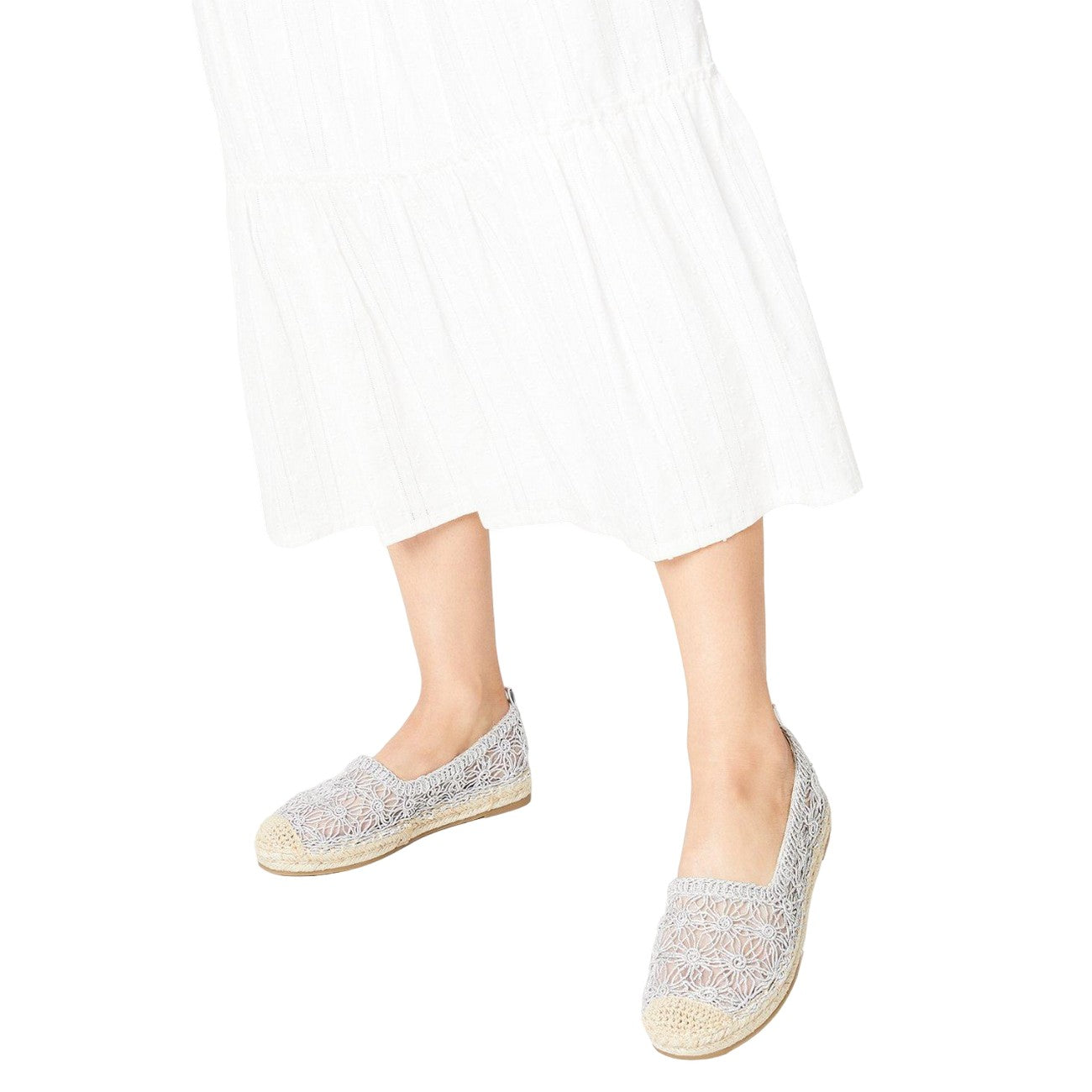 Silver - Side - Good For The Sole Womens-Ladies Ellie Comfort Crochet Espadrilles