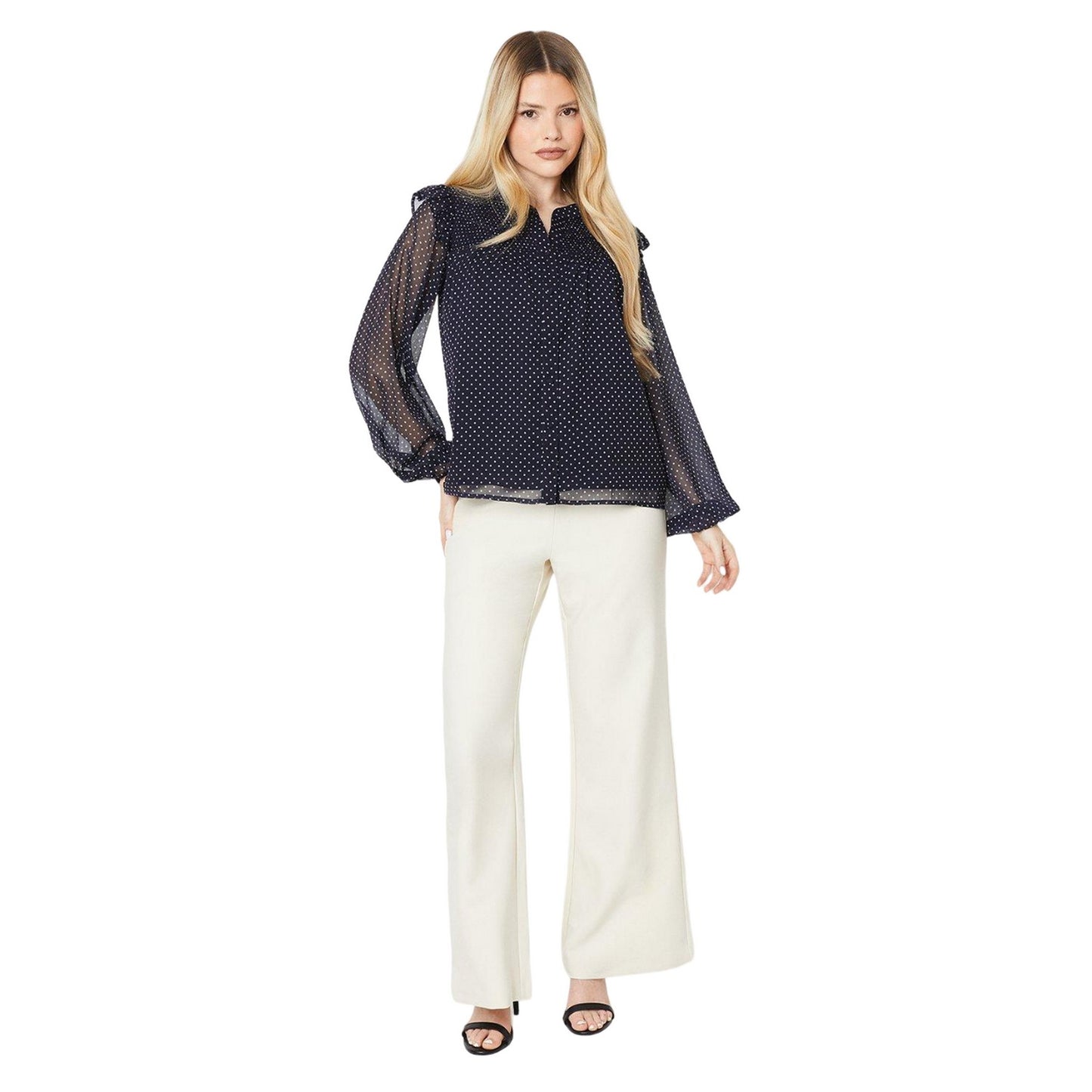 Navy - Side - Dorothy Perkins Womens-Ladies Spotted Shirred Yoke Blouse