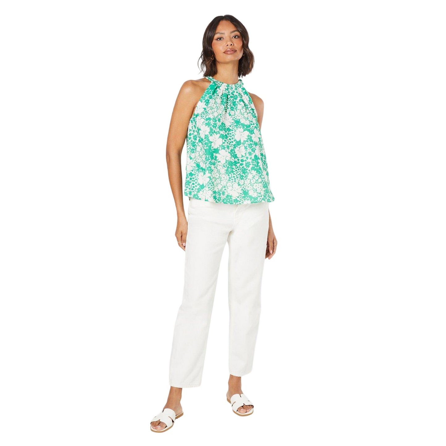 Green - Side - Dorothy Perkins Womens-Ladies Floral Halter Neck Top