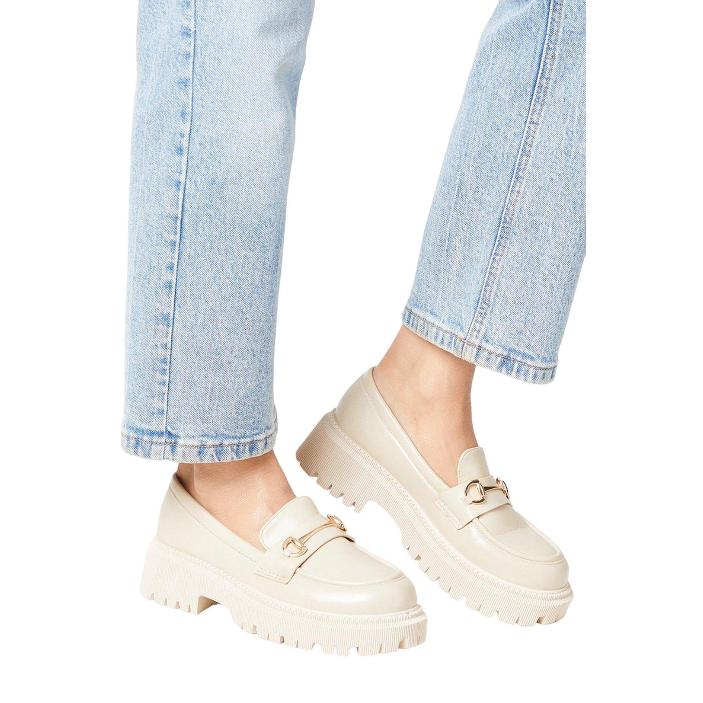 Beige - Side - Faith Womens-Ladies Nola Snaffle Detail Chunky Heel Loafers