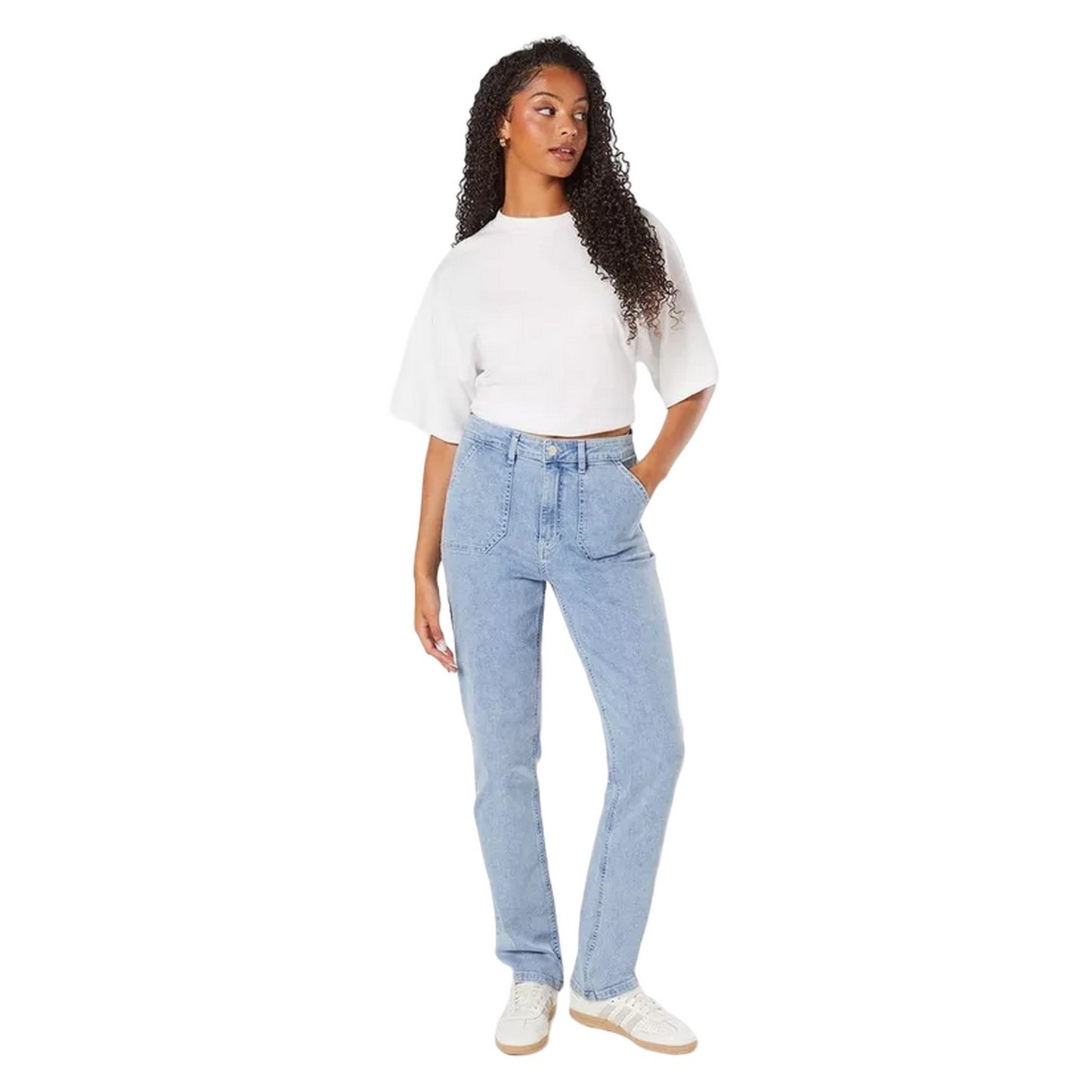 Light Wash - Side - Dorothy Perkins Womens-Ladies Pocket Detail Tall and Slim Jeans