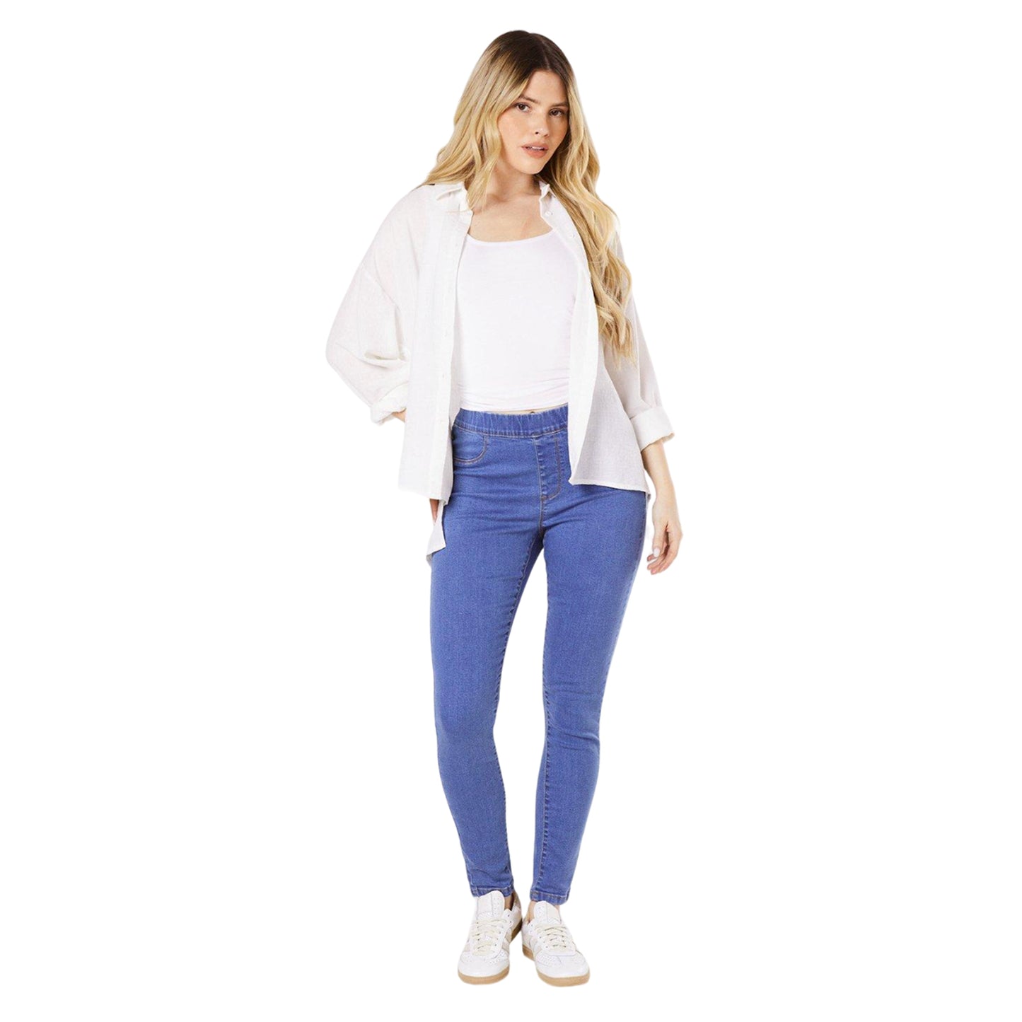 Mid Wash - Side - Dorothy Perkins Womens-Ladies Pull-On Skinny Jeggings