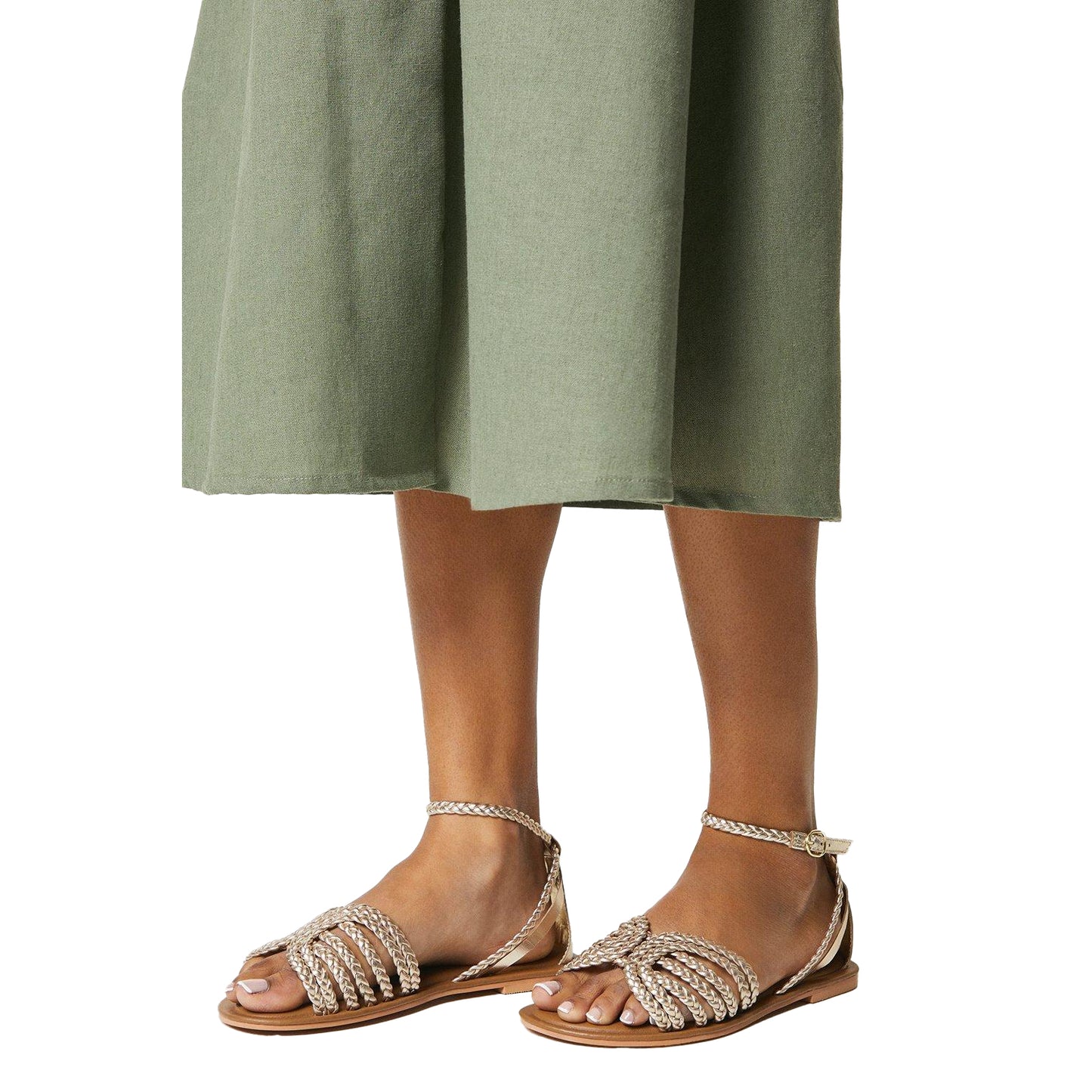 Gold - Side - Dorothy Perkins Womens-Ladies Jillian Plaited Leather Wide Sandals