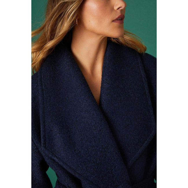 Navy - Side - Dorothy Perkins Womens-Ladies Long Bouclé Wrap Coat