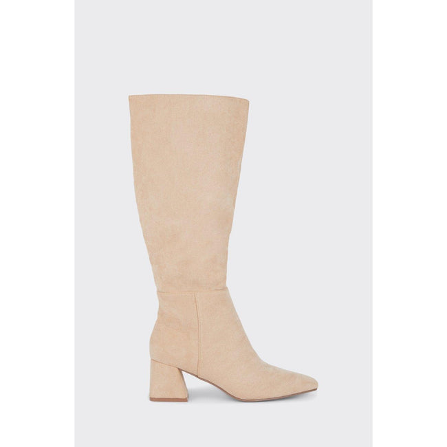 Taupe - Side - Dorothy Perkins Womens-Ladies Kandy Block Heel Knee-High Boots