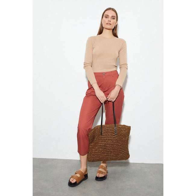 Brick Red - Pack Shot - Dorothy Perkins Womens-Ladies Part Elasticated Cropped Trousers