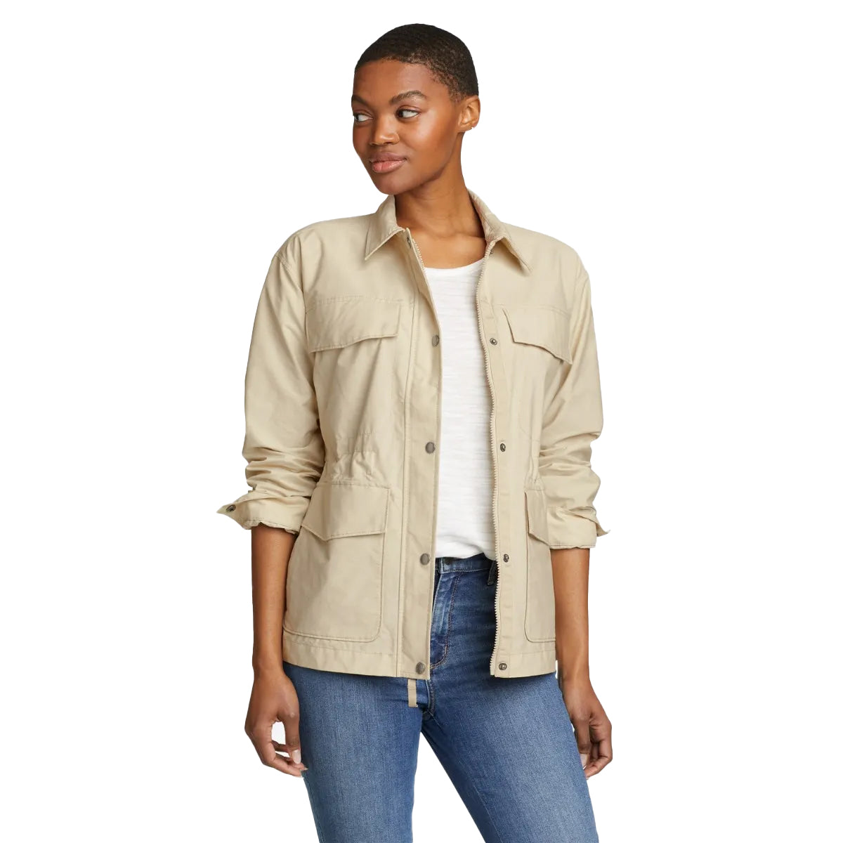 Ecru - Side - Eddie Bauer Womens-Ladies Trekking Shirt Jacket