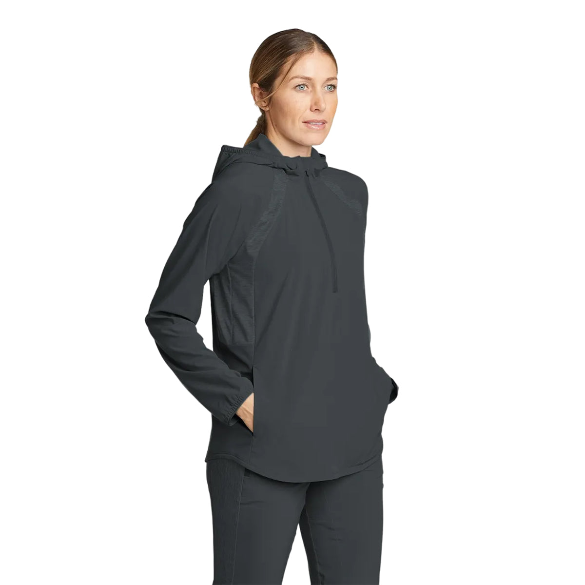 Dark Smoke - Side - Eddie Bauer Womens-Ladies Resolution Hybrid Tech Half Zip Hoodie