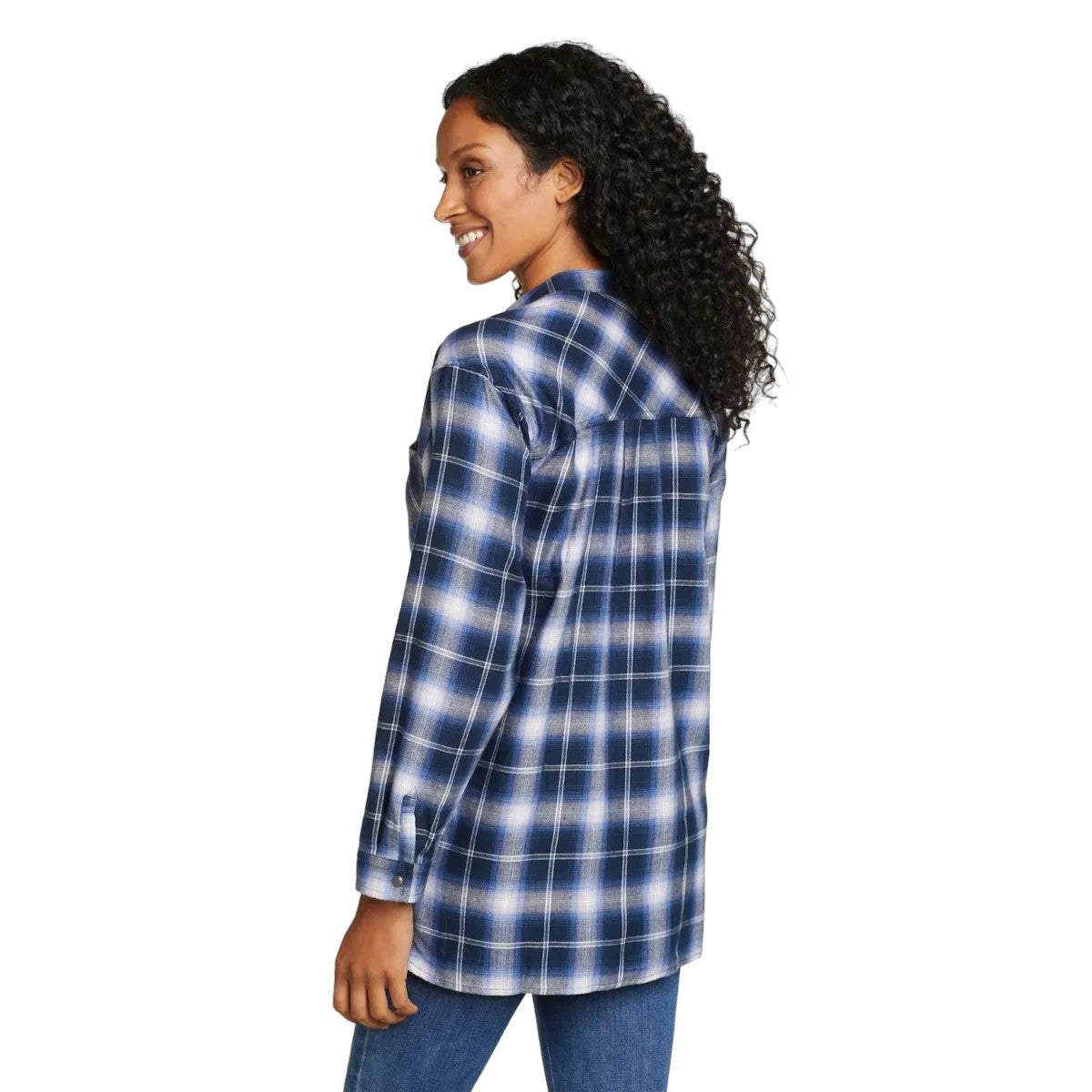 Cornflower - Back - Eddie Bauer Womens-Ladies Fremont Flannel Collarless Tunic