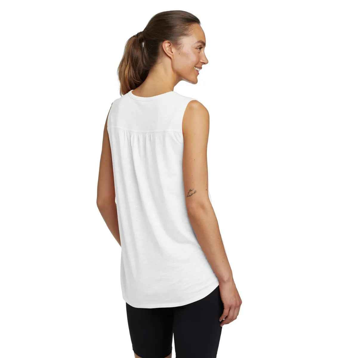 White - Back - Eddie Bauer Womens-Ladies Plain Split Neck Sleeveless Tunic