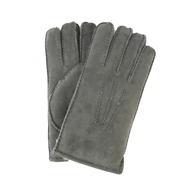 Grey - Back - Eastern Counties Leather Mens 3 Point Stitch Sheepskin Gloves