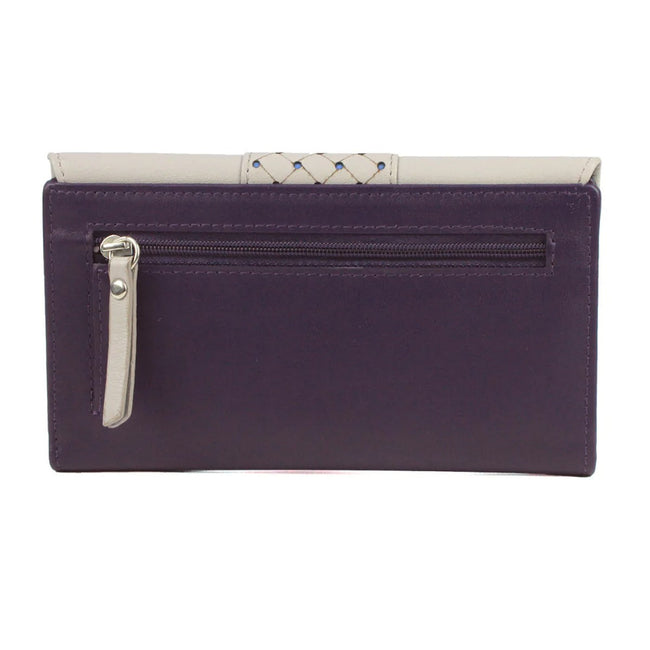 Purple-Ivory - Back - Eastern Counties Leather Donna Contrast Panel Leather Purse