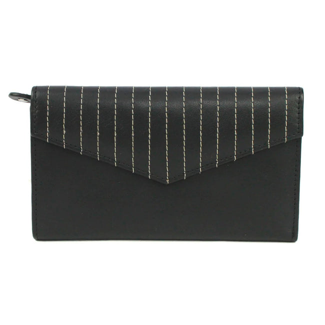 Black-Ivory - Front - Eastern Counties Leather Womens-Ladies Imogen Leather Stitch Detail Purse