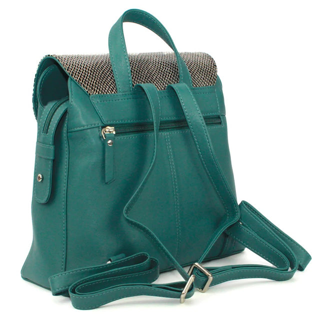 Aqua Blue - Back - Eastern Counties Leather Petra Snake Print Leather Backpack