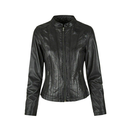 Black - Front - Eastern Counties Leather Womens-Ladies Standing Collar Jacket