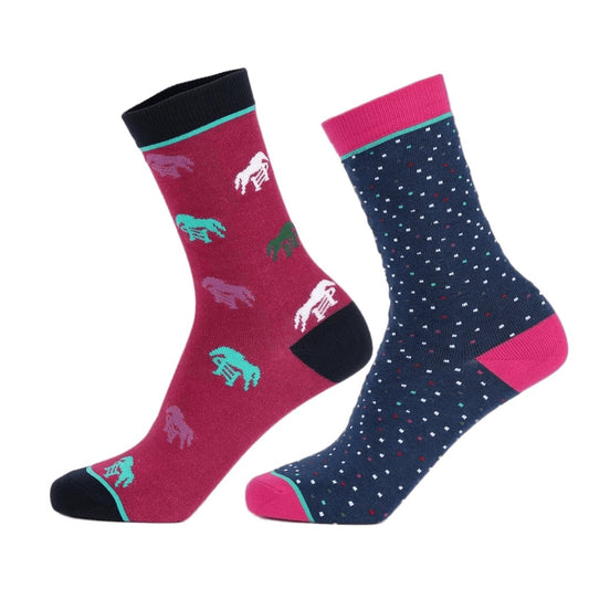 Pink-Blue-Black - Front - Aubrion Childrens-Kids Horse Bamboo Socks (Pack of 2)