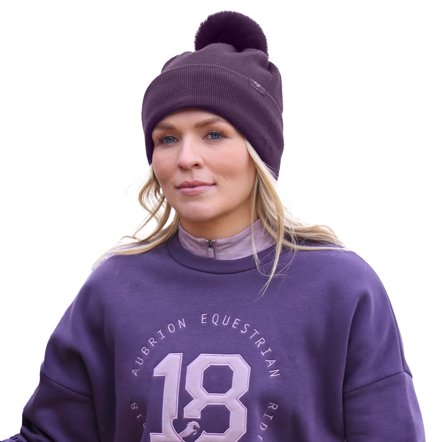Purple - Back - Aubrion Bobble Fleece Lined Hat