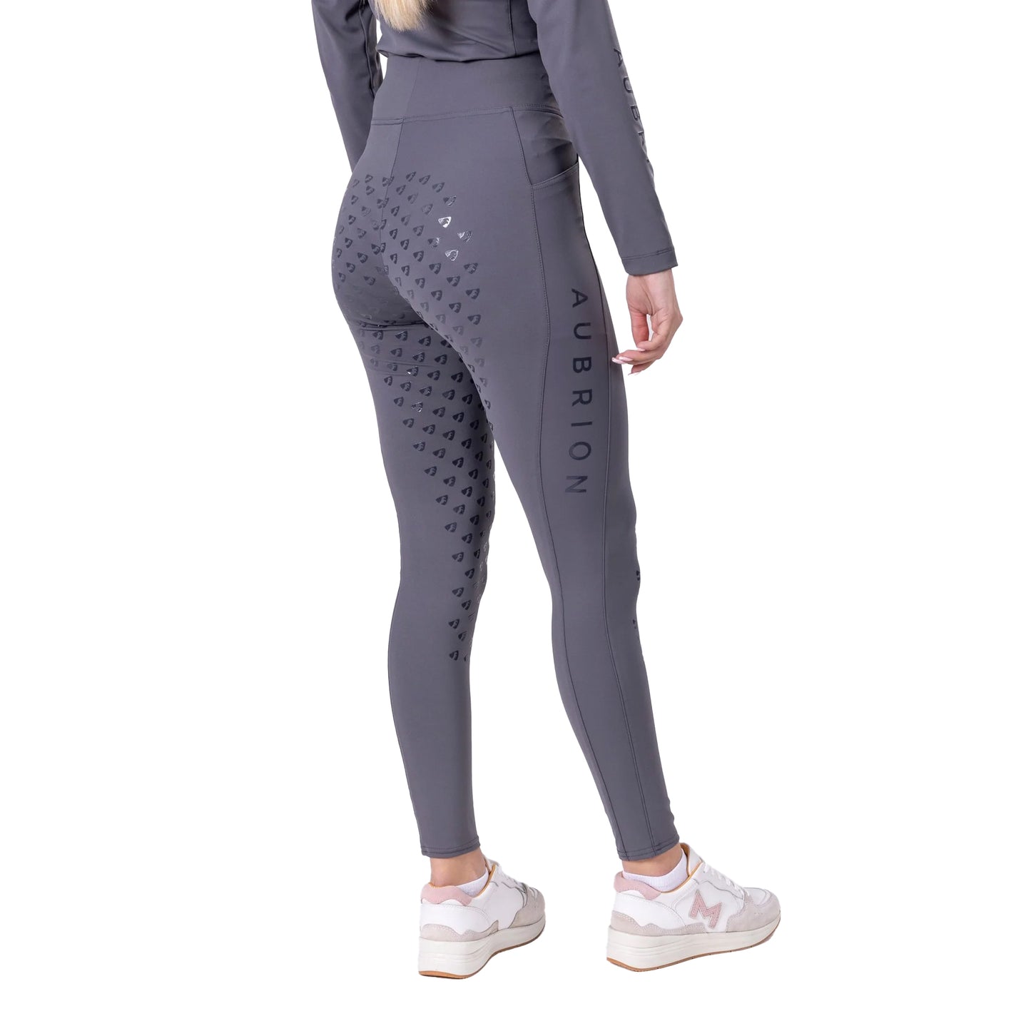 Grey - Back - Aubrion Womens-Ladies Eltar Horse Riding Tights