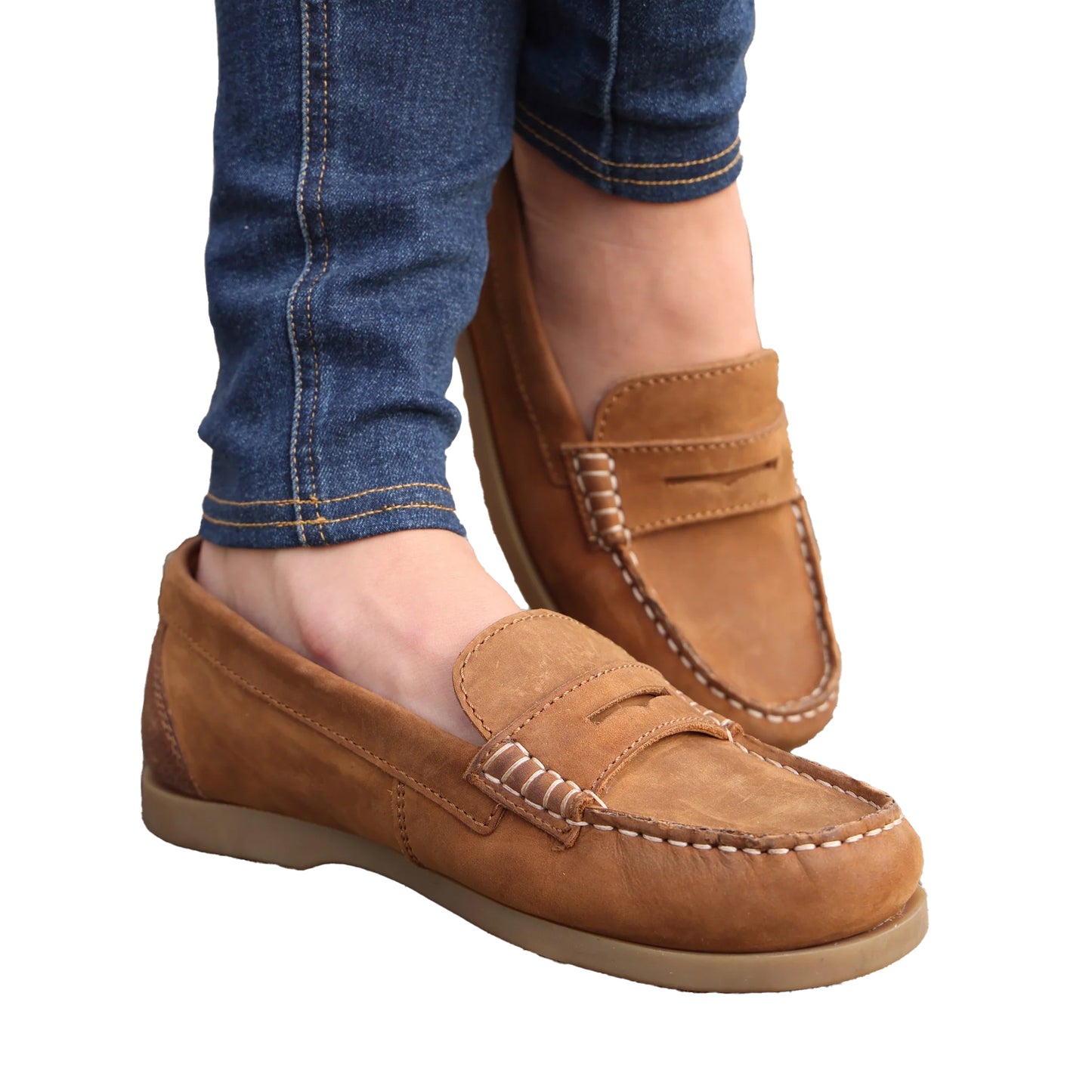 Tan - Close up - Moretta Womens-Ladies Forli Leather Deck Shoes