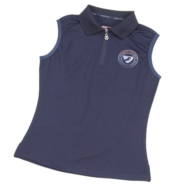 Dark Navy - Front - Aubrion Girls Harrow Sleeveless Polo Shirt