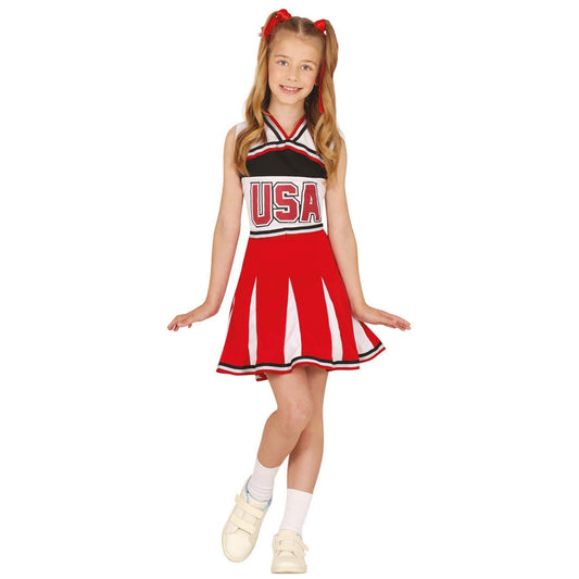 Red-White - Front - Fiestas Guirca Girls Cheerleader Costume