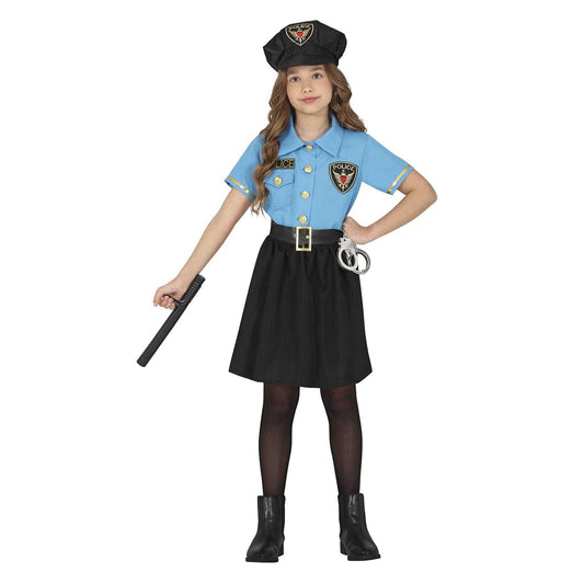 Blue-Black - Front - Fiestas Guirca Girls Police Costume Set